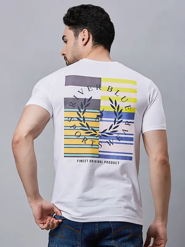 River Blue white cotton printed t-shirt