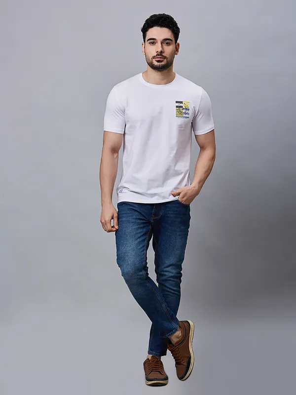 River Blue white cotton printed t-shirt