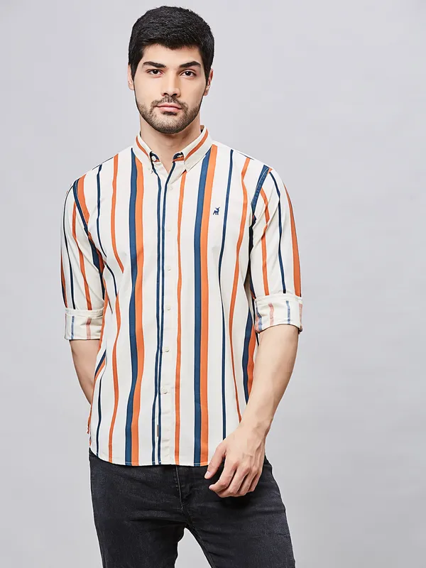 RIVER BLUE white cotton shirt with stripe