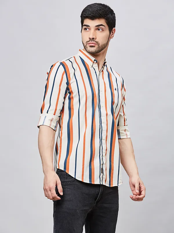 RIVER BLUE white cotton shirt with stripe