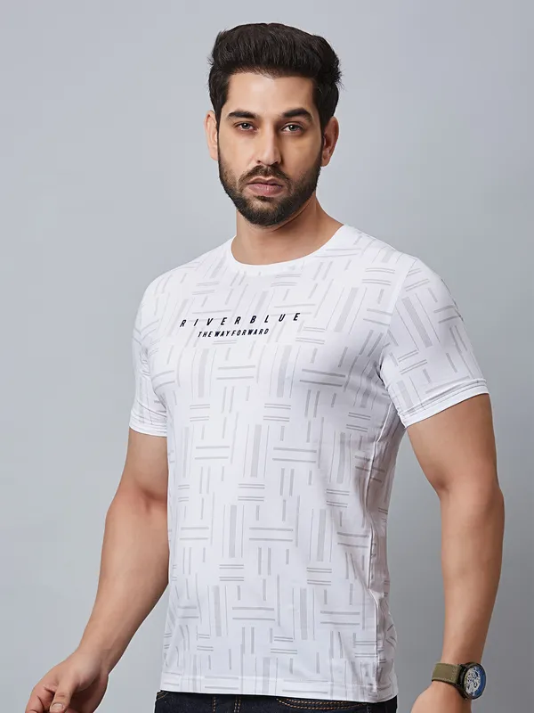 River Blue white cotton t shirt in printed