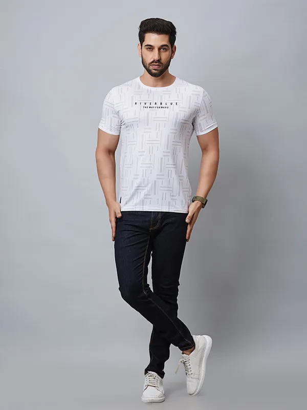 River Blue white cotton t shirt in printed