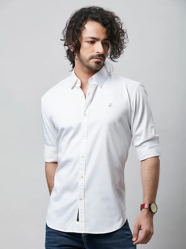 River Blue white plain full sleeves shirt