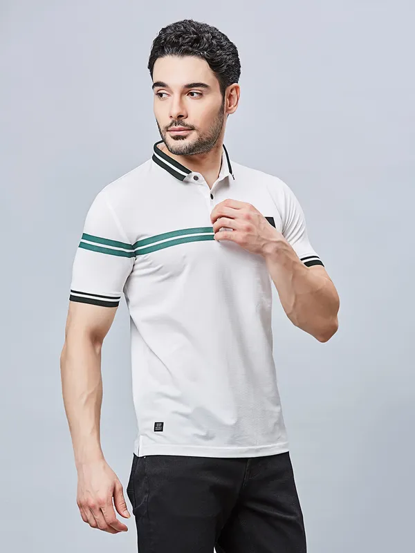 RIVER BLUE white polo neck cotton t-shirt