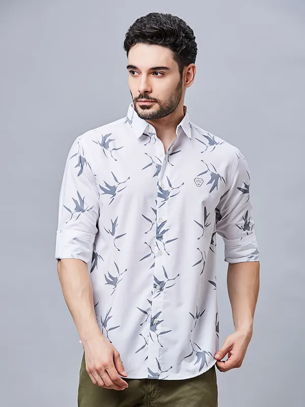 RIVER BLUE white printed casual cotton shirt