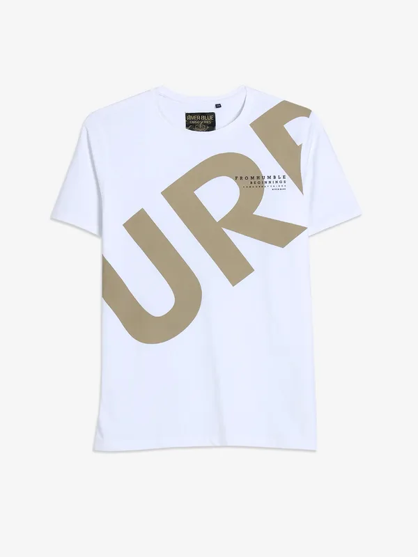 RIVER BLUE white printed cotton casual t-shirt