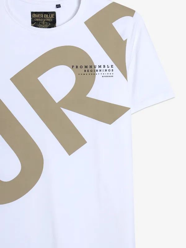 RIVER BLUE white printed cotton casual t-shirt