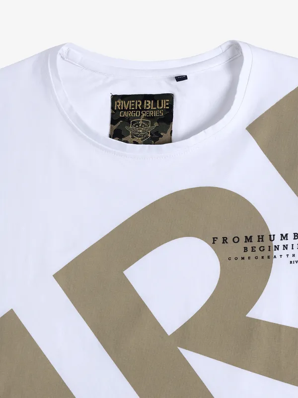 RIVER BLUE white printed cotton casual t-shirt