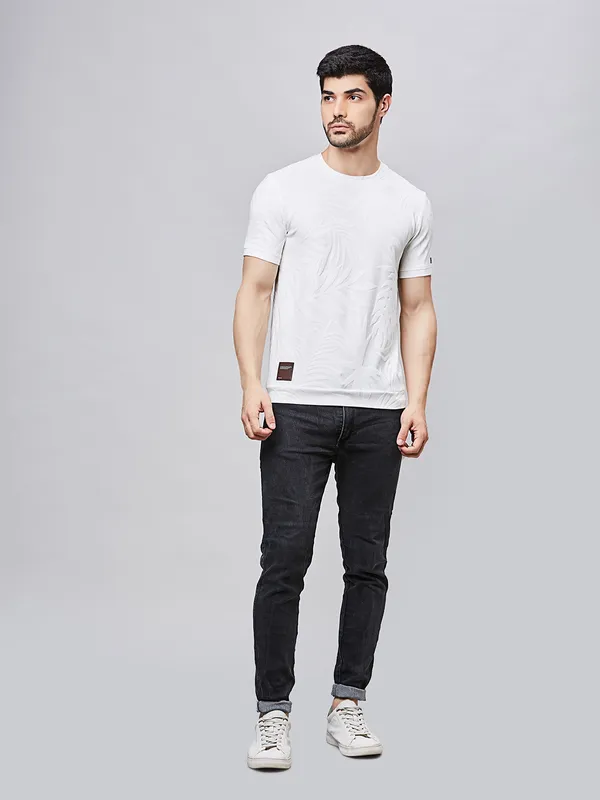 RIVER BLUE white printed cotton slim fit t-shirt
