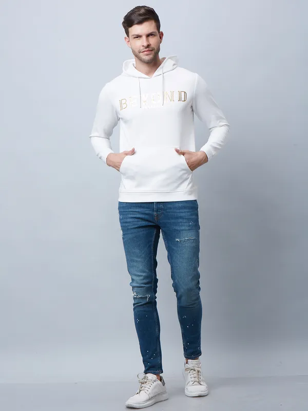 River Blue white printed hooded t shirt