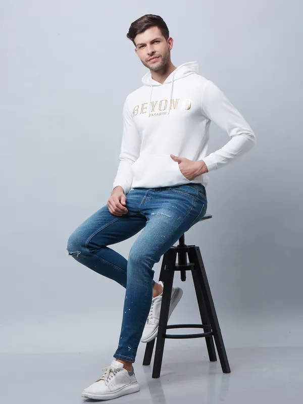 River Blue white printed hooded t shirt