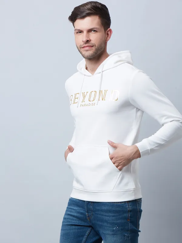 River Blue white printed hooded t shirt