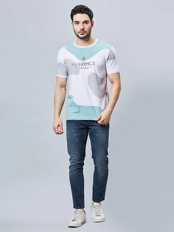 RIVER BLUE white printed t-shirt in cotton fabric