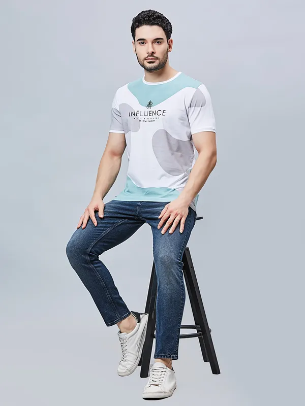 RIVER BLUE white printed t-shirt in cotton fabric