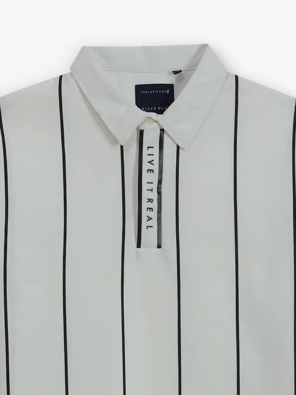 RIVER BLUE white stripe casual cotton t-shirt