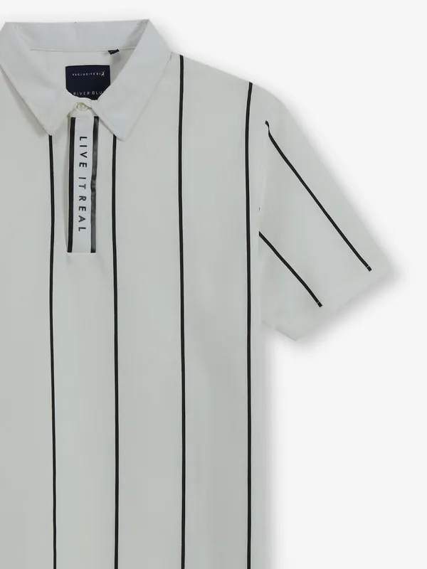 RIVER BLUE white stripe casual cotton t-shirt