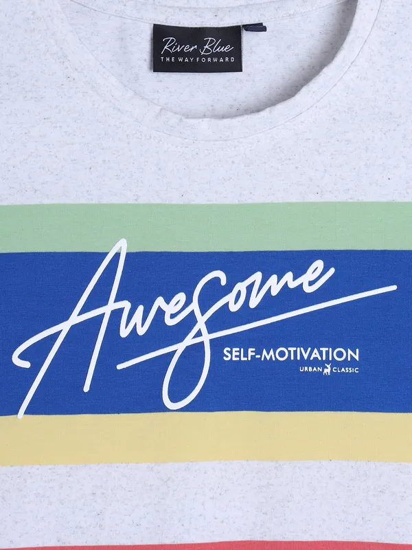 RIVER BLUE white stripe cotton casual t-shirt