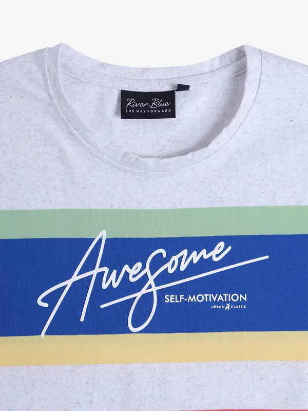 RIVER BLUE white stripe cotton casual t-shirt