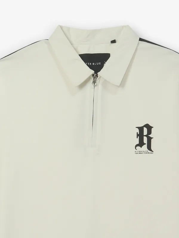 RIVER BLUE white zipper polo t-shirt for men
