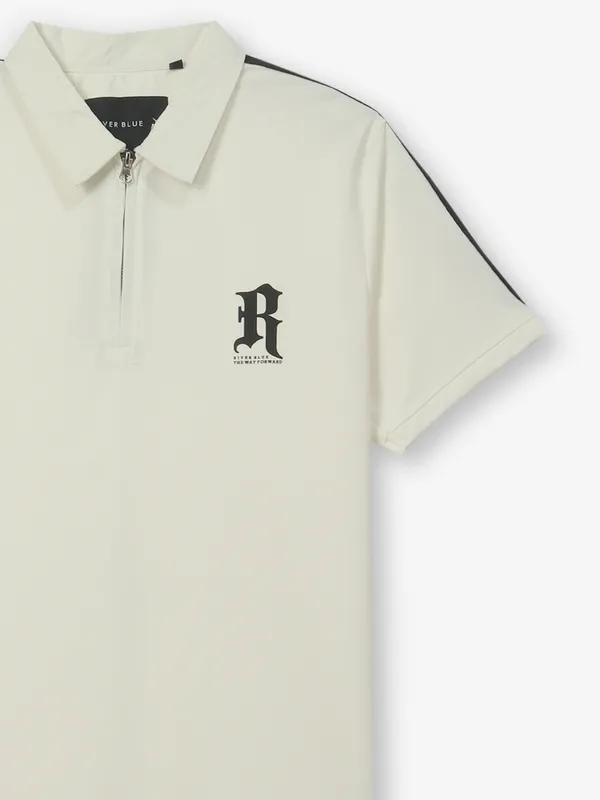 RIVER BLUE white zipper polo t-shirt for men