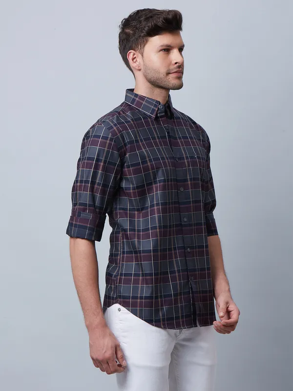 River Blue wine and grey checks shirt