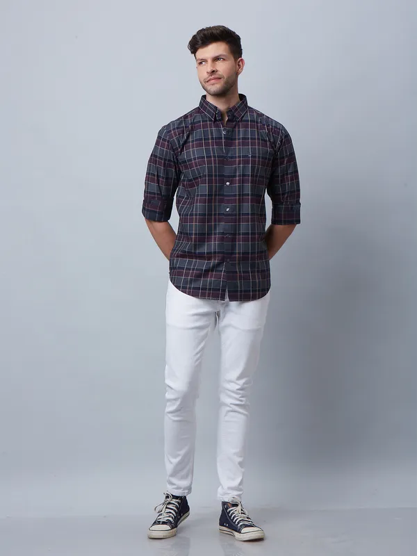 River Blue wine and grey checks shirt