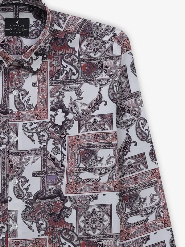 RIVER BLUE wine printed cotton shirt for mens