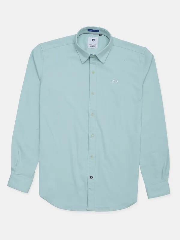 River blue solid pista green casual shirt for men