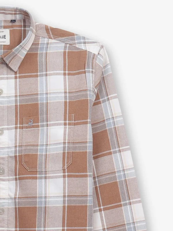 RIVERBLUE checks brown cotton shirt