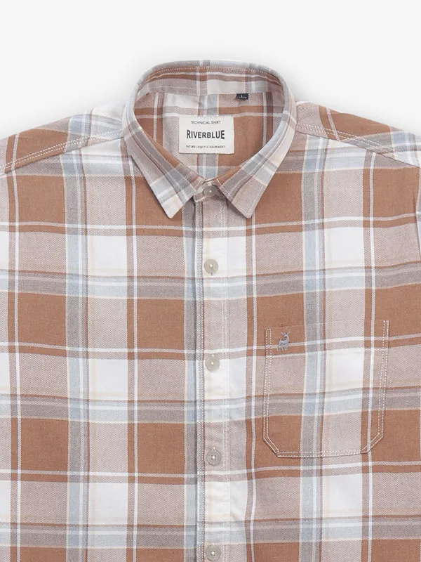 RIVERBLUE checks brown cotton shirt