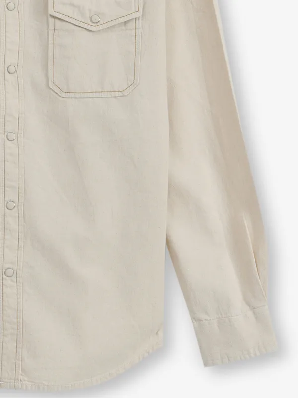 RIVERBLUE embossed beige cutaway shirt for men