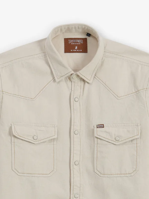 RIVERBLUE embossed beige cutaway shirt for men