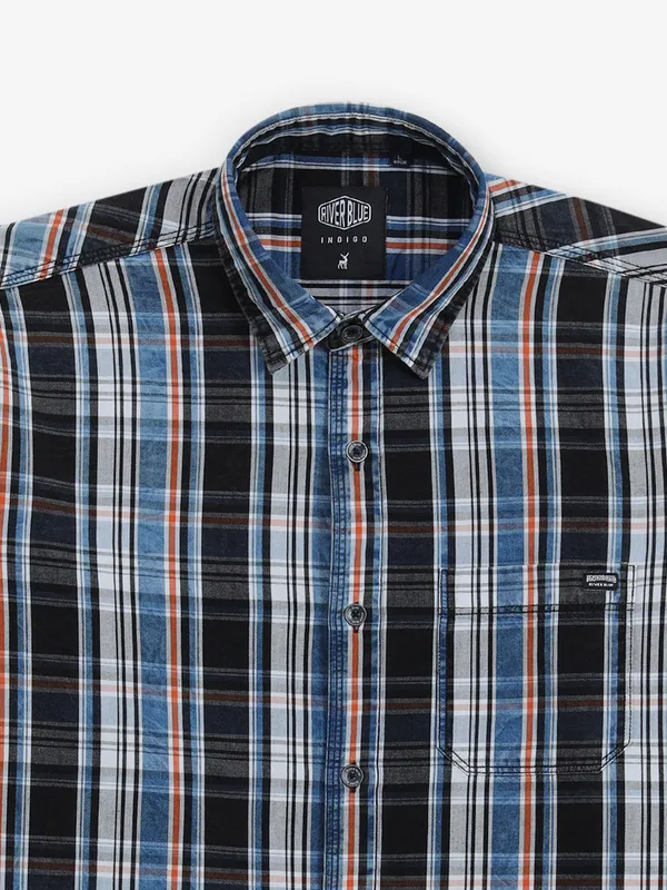 RIVERBLUE orange checks shirt for men
