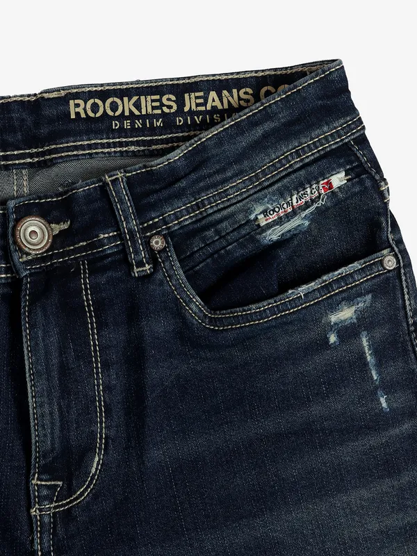 ROOKIES blue denim washed and ripped jeans