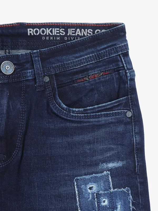 ROOKIES dark blue ripped denim jeans