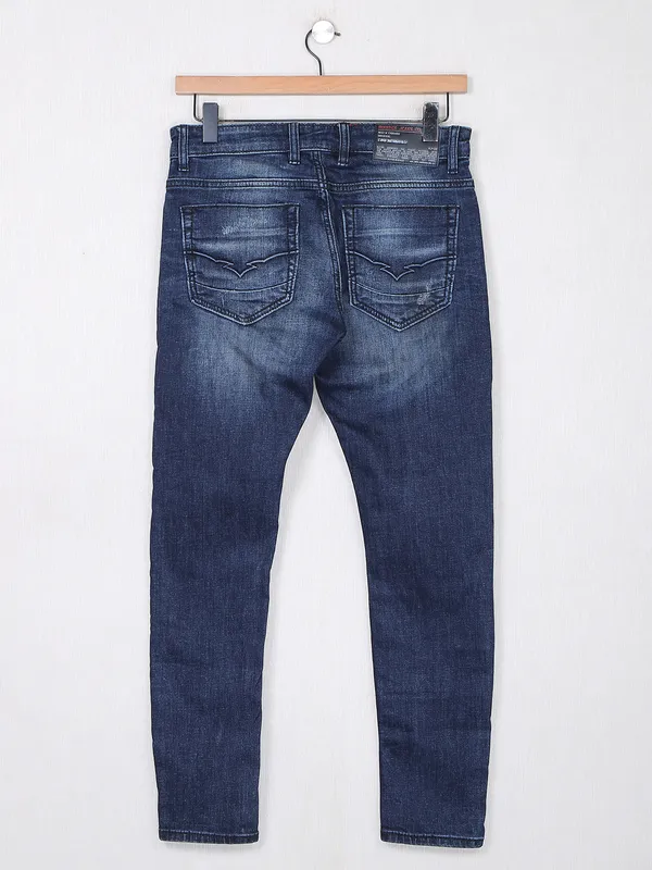 Rookies denim slim fit navy washed and ripped jeans