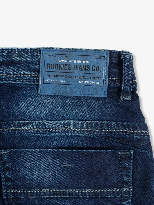Rookies indigo blue washed and ripped jeans