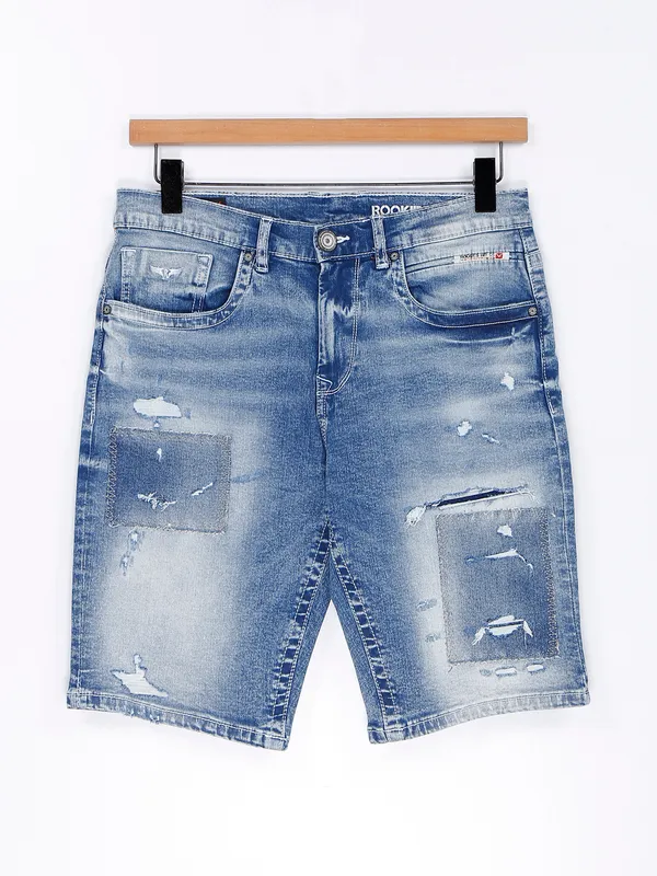 Rookies light blue denim slim fit shorts