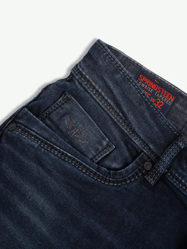 Rookies washed dark navy tapered fit jeans