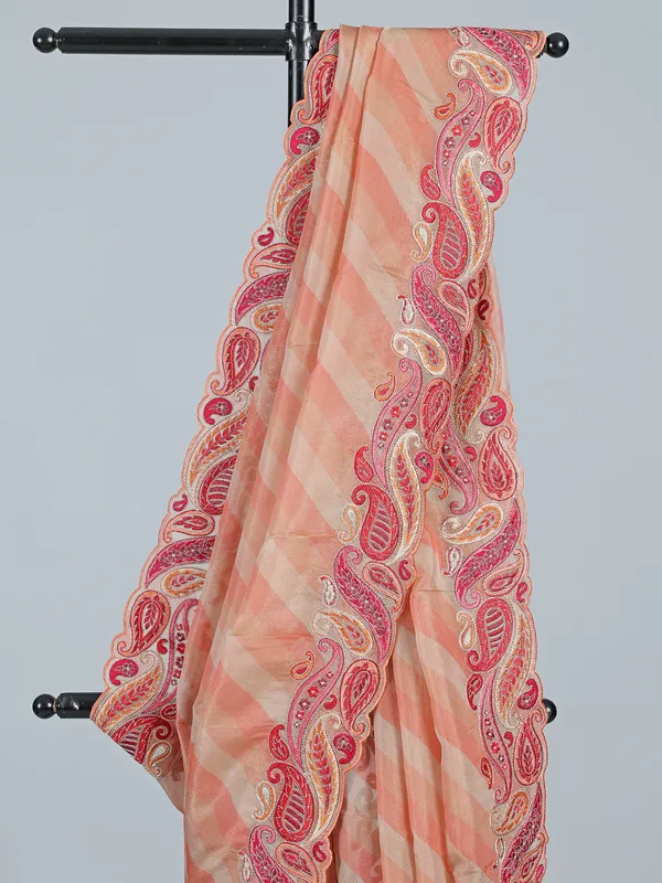 Rosy brown silk printed embroidered wedding saree