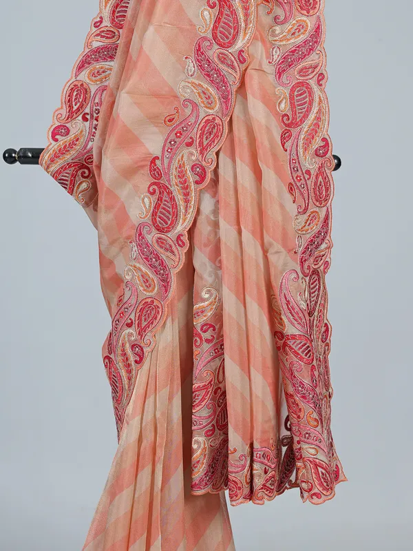 Rosy brown silk printed embroidered wedding saree