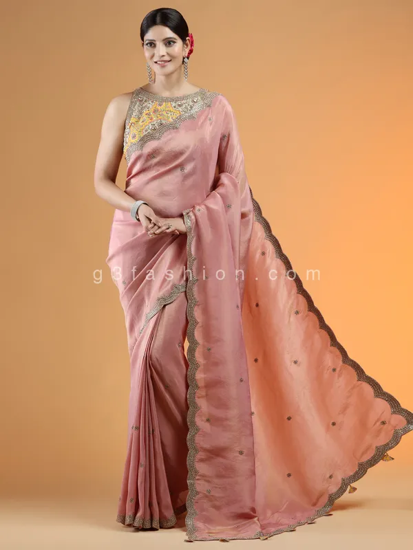Rouge pink extraordinary wedding saree in tissue silk