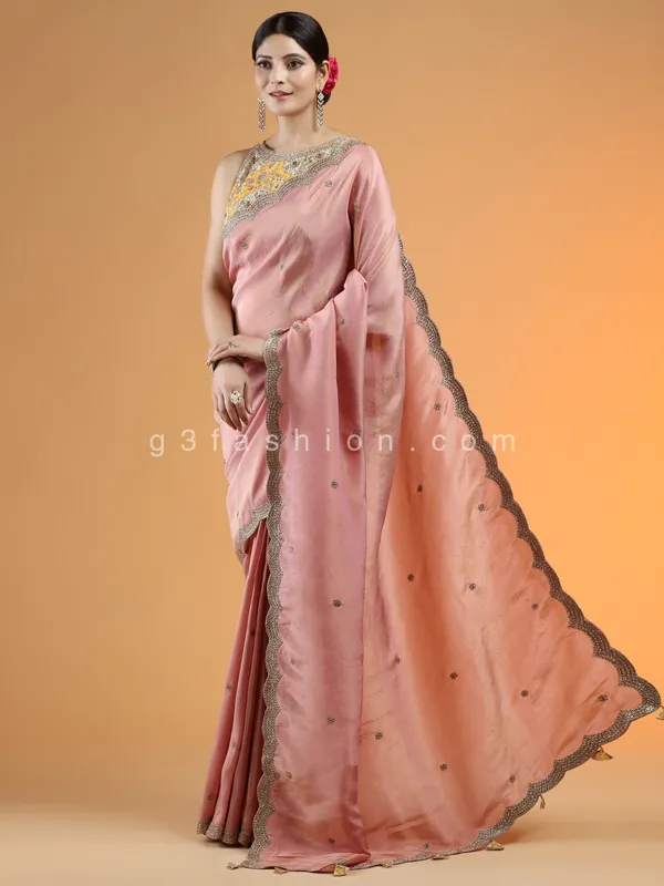Rouge pink extraordinary wedding saree in tissue silk
