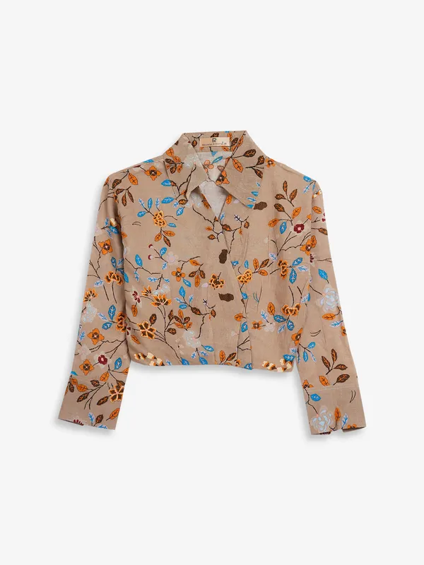 Roxy cotton brown printed crop top