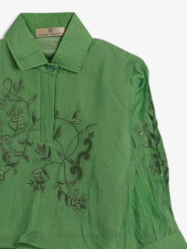 Roxy cotton green embroidery top