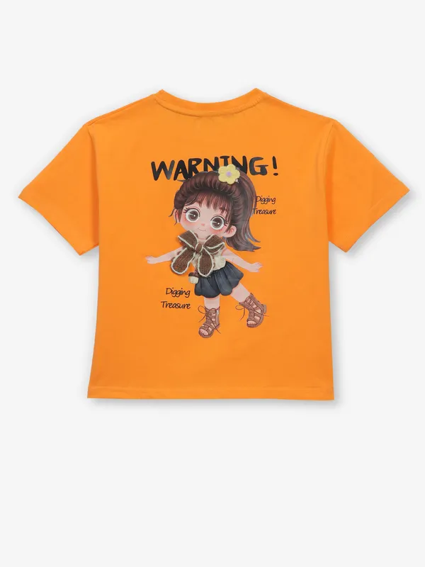 ROXY orange cotton printed t-shirt