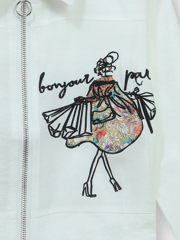 ROXY white printed cotton crop top