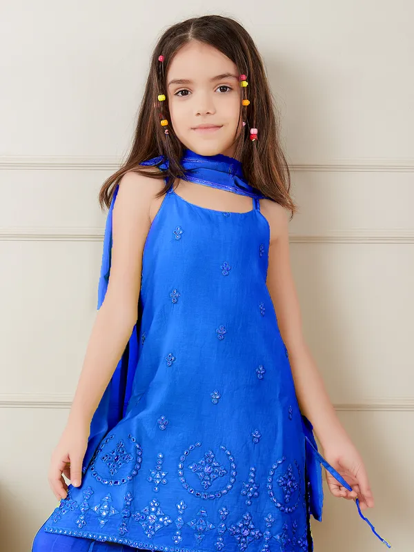 Royal blue cotton sharara suit