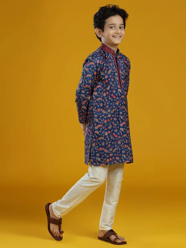 Royal blue festive wear pashmina silk kurta suit for boys