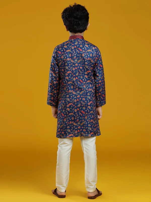 Royal blue festive wear pashmina silk kurta suit for boys